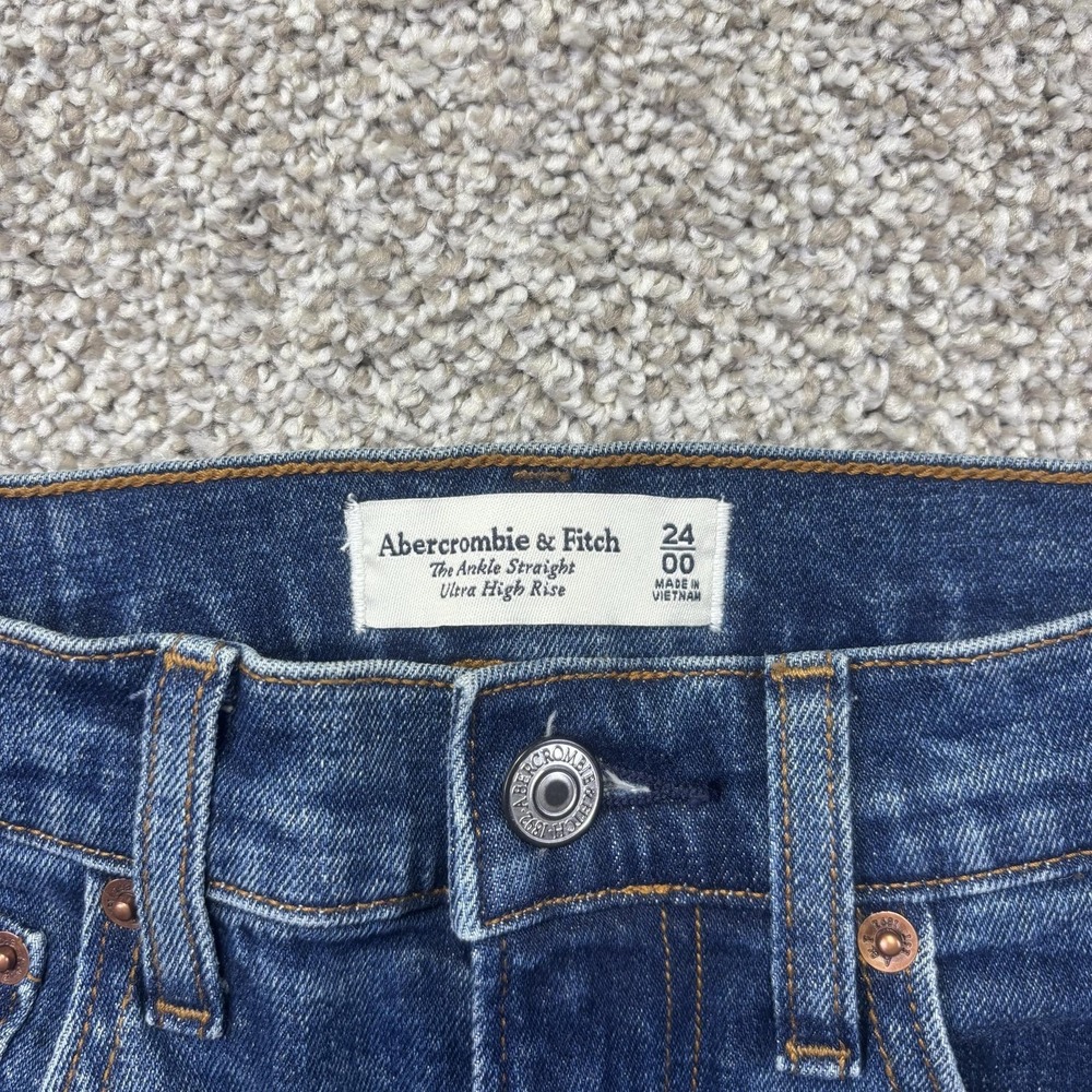 Abercrombie & Fitch Ankle Straight Jeans Womens 00 Blue Ultra High Rise 24x28 - Picture 5 of 6